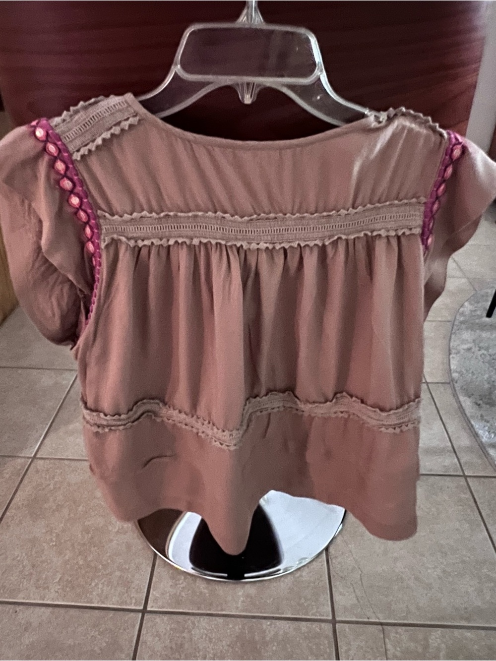 Boho Embroidered Peasant Top in Taupe XS Fits like a small - Picture 4 of 6